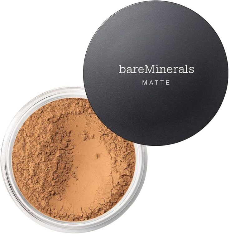 BareMinerals Matte Original Loose Powder Foundation An open BareMinerals Matte Original Loose Powder Foundation in a caramel color