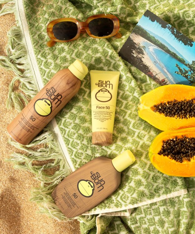 A product shot of Sun Bum original sunscreen products for face and body